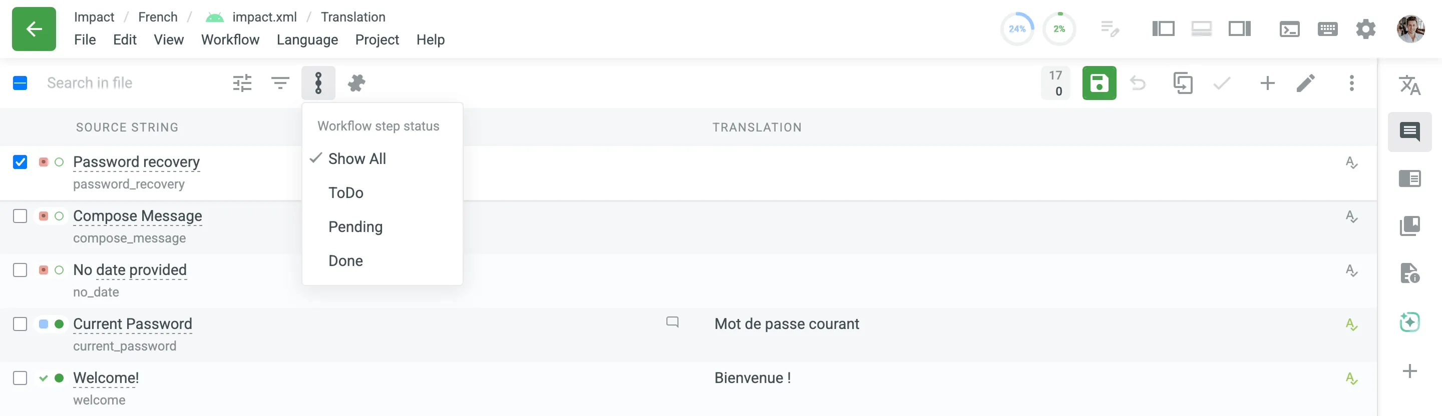 Workflow Status filter